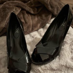 Black patent leather heels